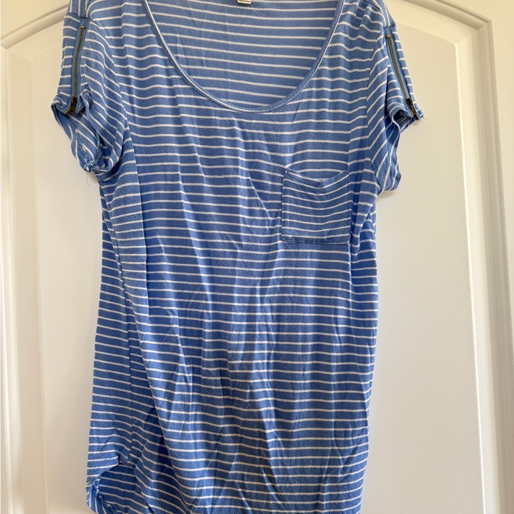 Moral Fiber Blue and White Striped Tee